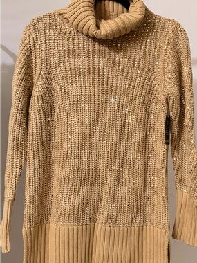 Boston Proper Metallic Knit Cowlneck Sweater - Tan